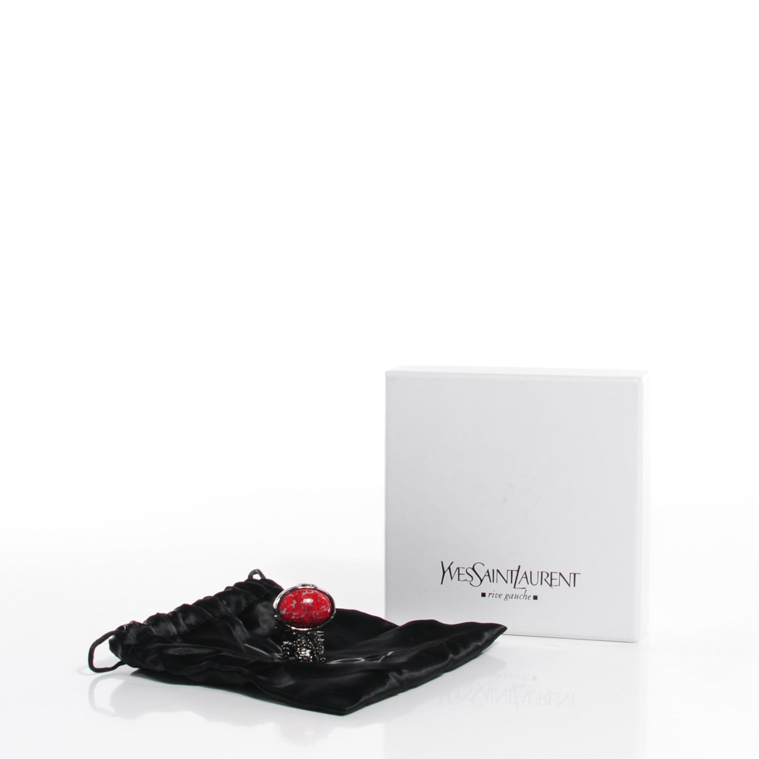 Saint Laurent Ruthenium Glass Cabochon Arty Ovale Ring 6 Red 4 of 4