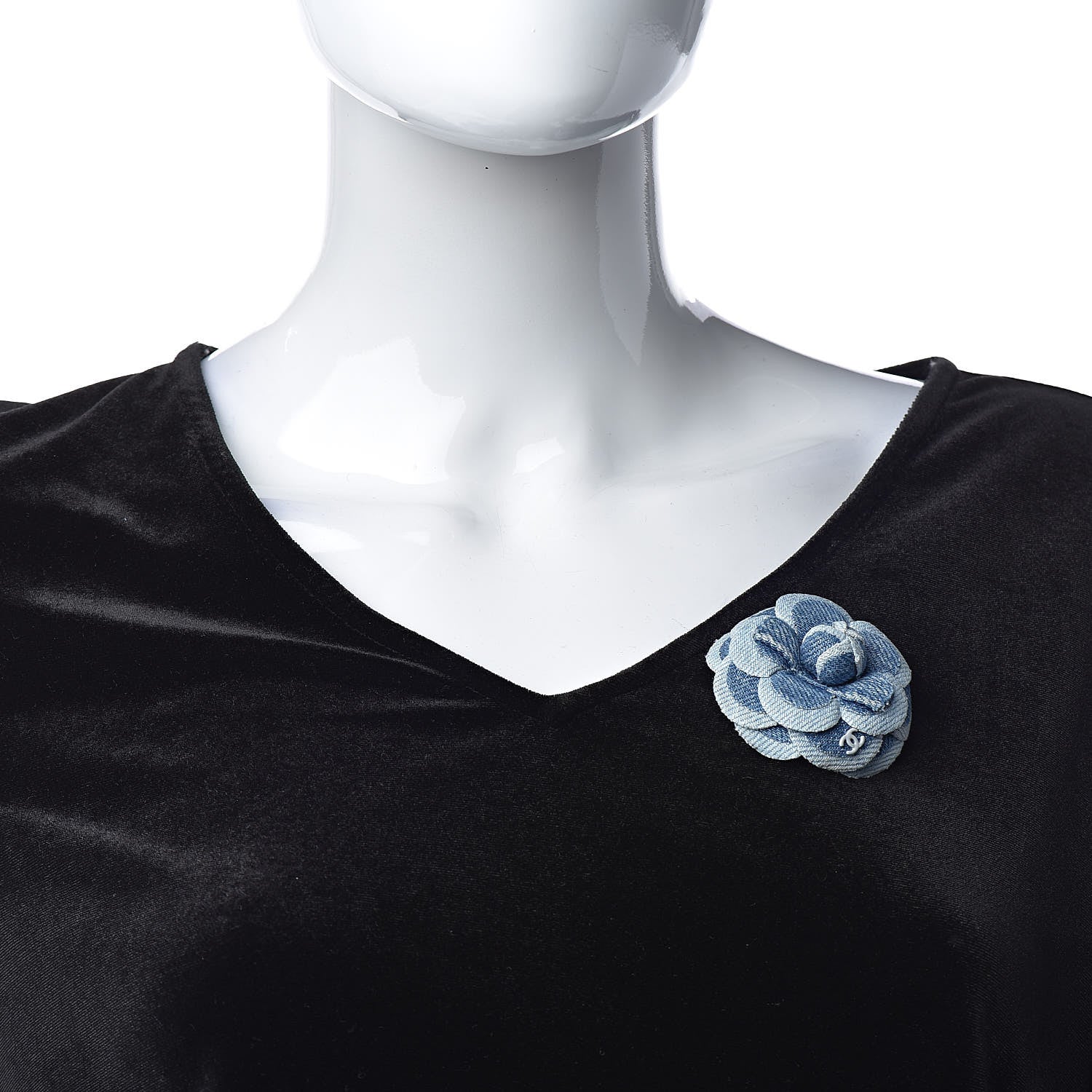Chanel Denim Camellia Pin Brooch Blue 2 of 5