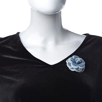 Chanel Denim Camellia Pin Brooch Blue 2 of 5