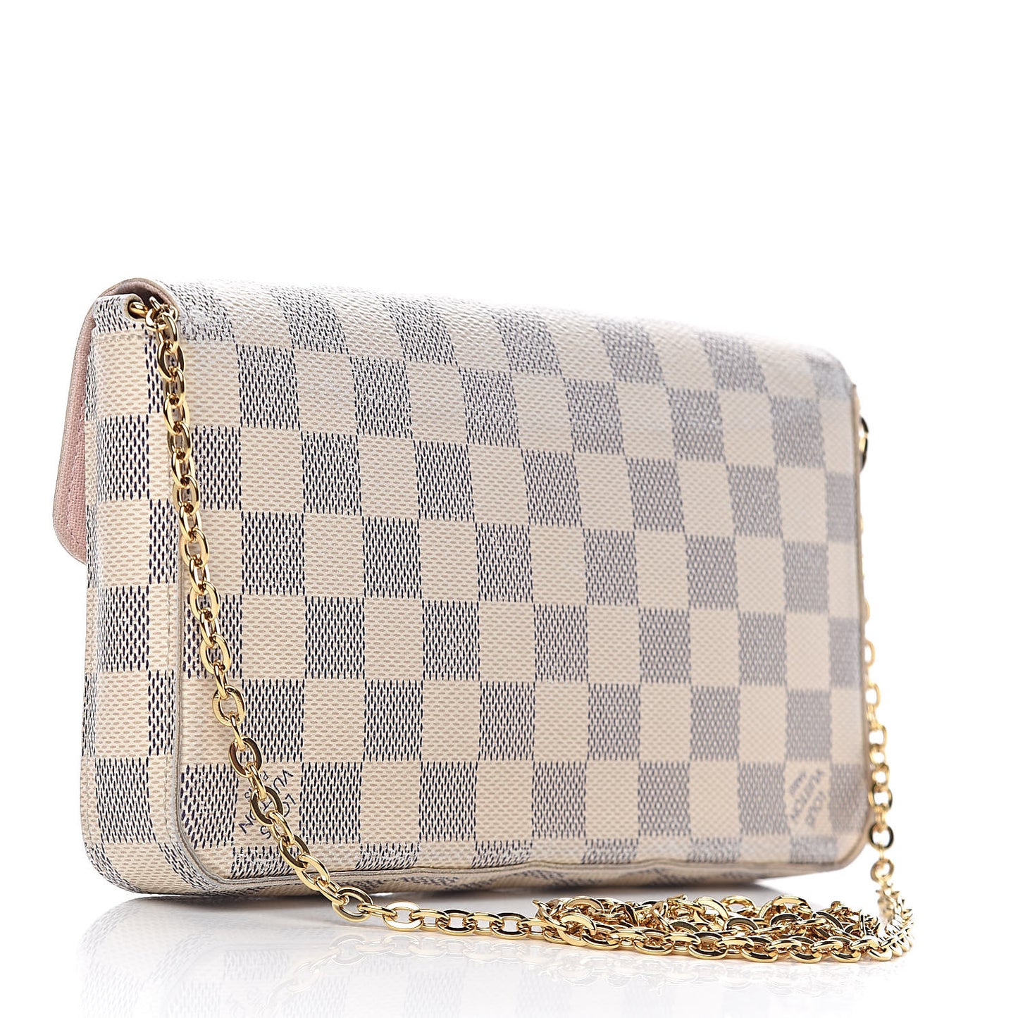 Damier Azur Pochette Felicie Chain Wallet Rose Ballerine