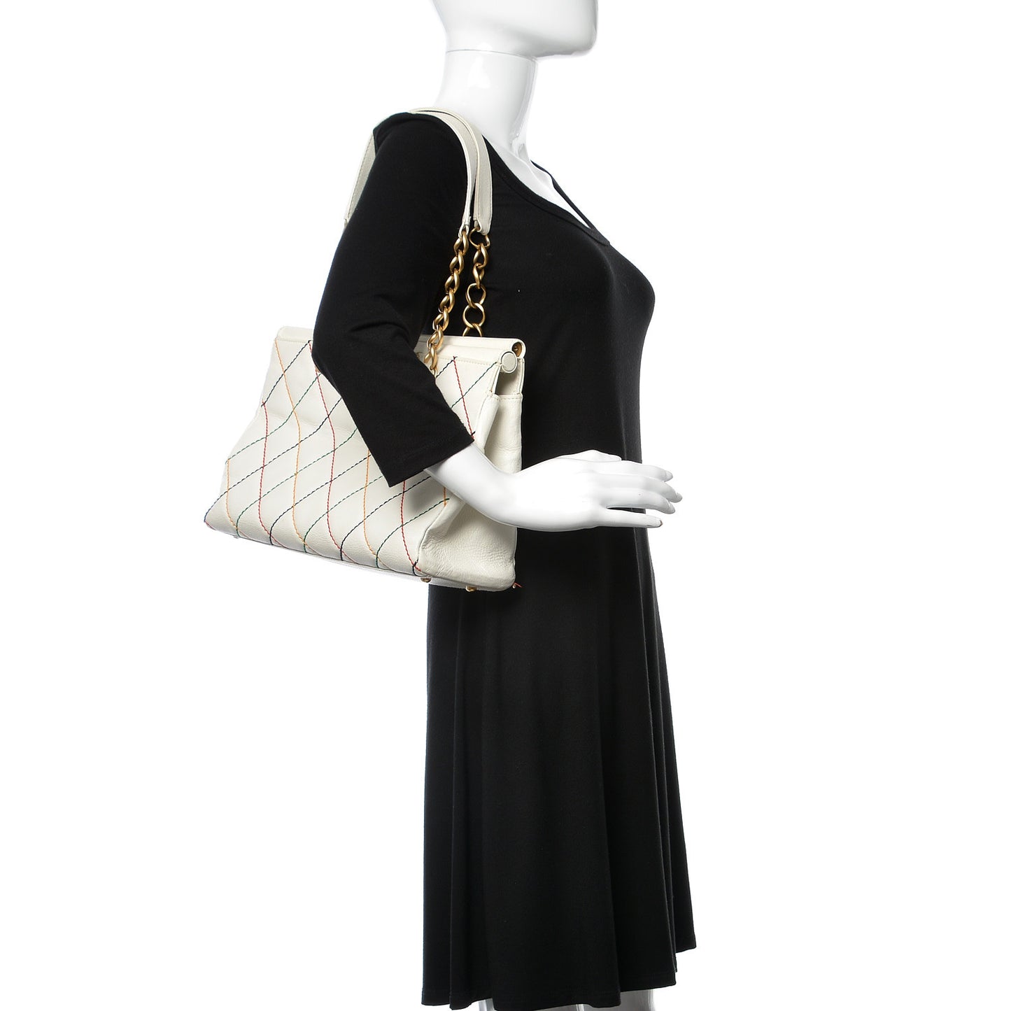 Calfskin Multicolor Stitch Tote White