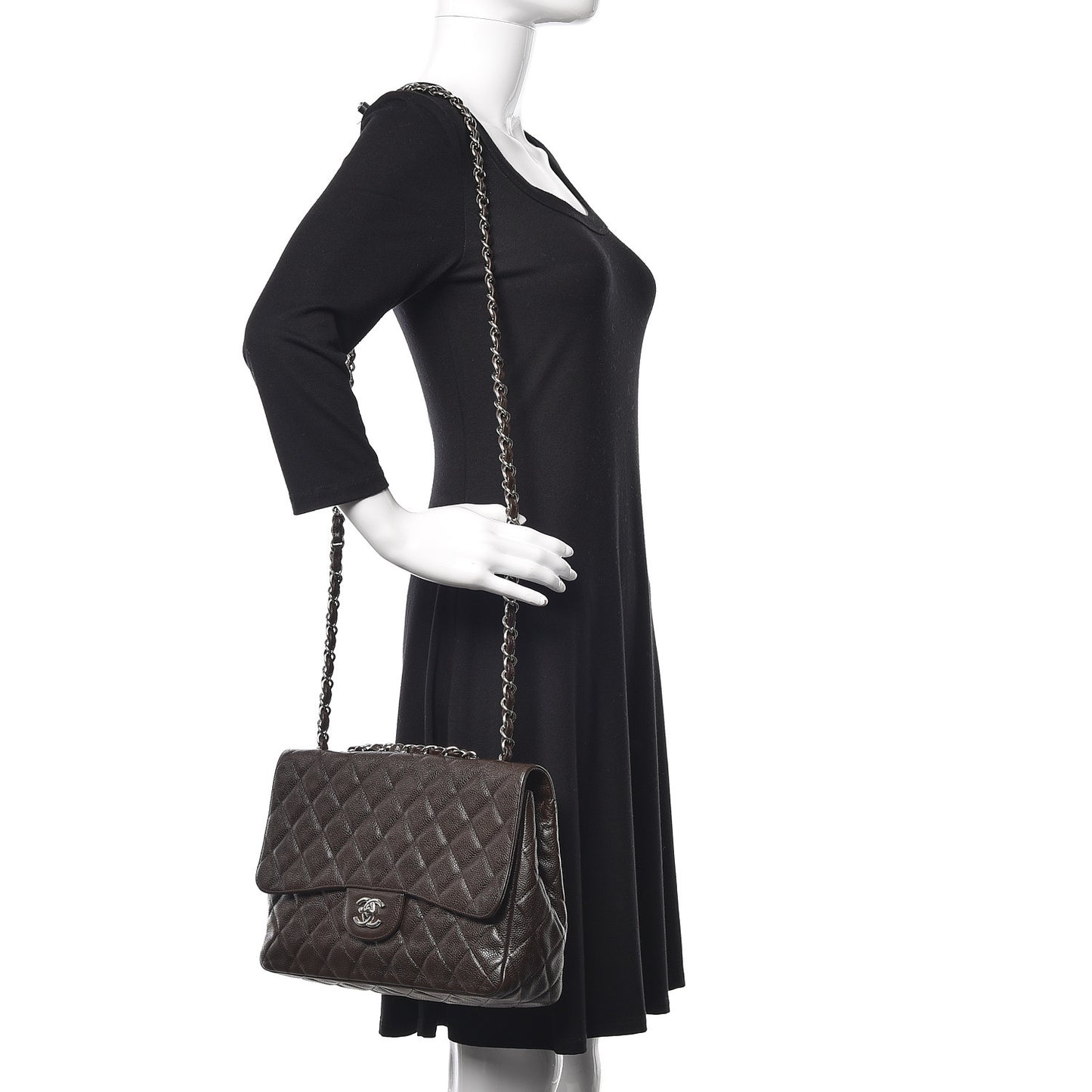 Caviar Quilted Jumbo Single Flap Dark Brown