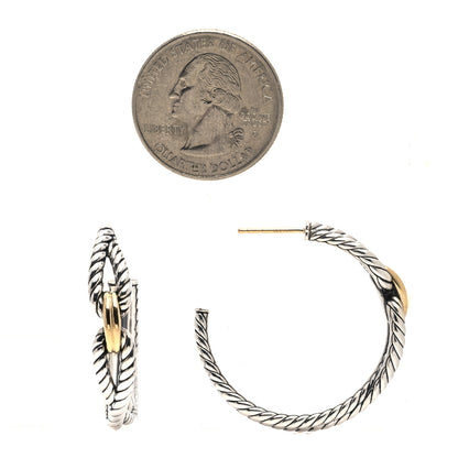 David Yurman Sterling Silver 18K Yellow Gold 34.5mm Cable Loop Hoop Earrings 2 of 4
