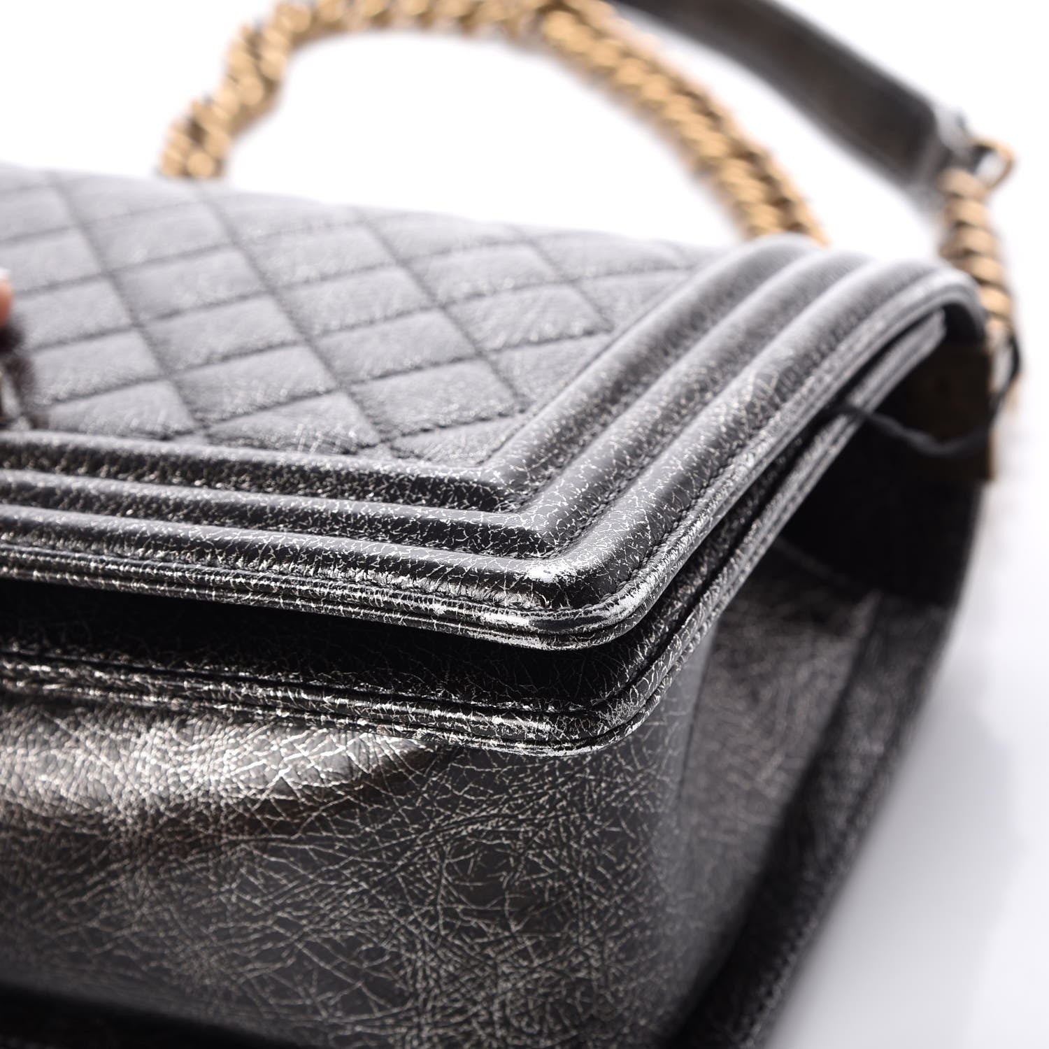 Chanel Cracked Metallic Calfskin Quilted Medium Boy Flap Dark Silver 8 of 14