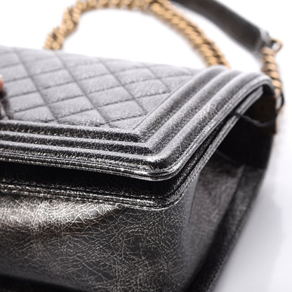 Chanel Cracked Metallic Calfskin Quilted Medium Boy Flap Dark Silver 8 of 14