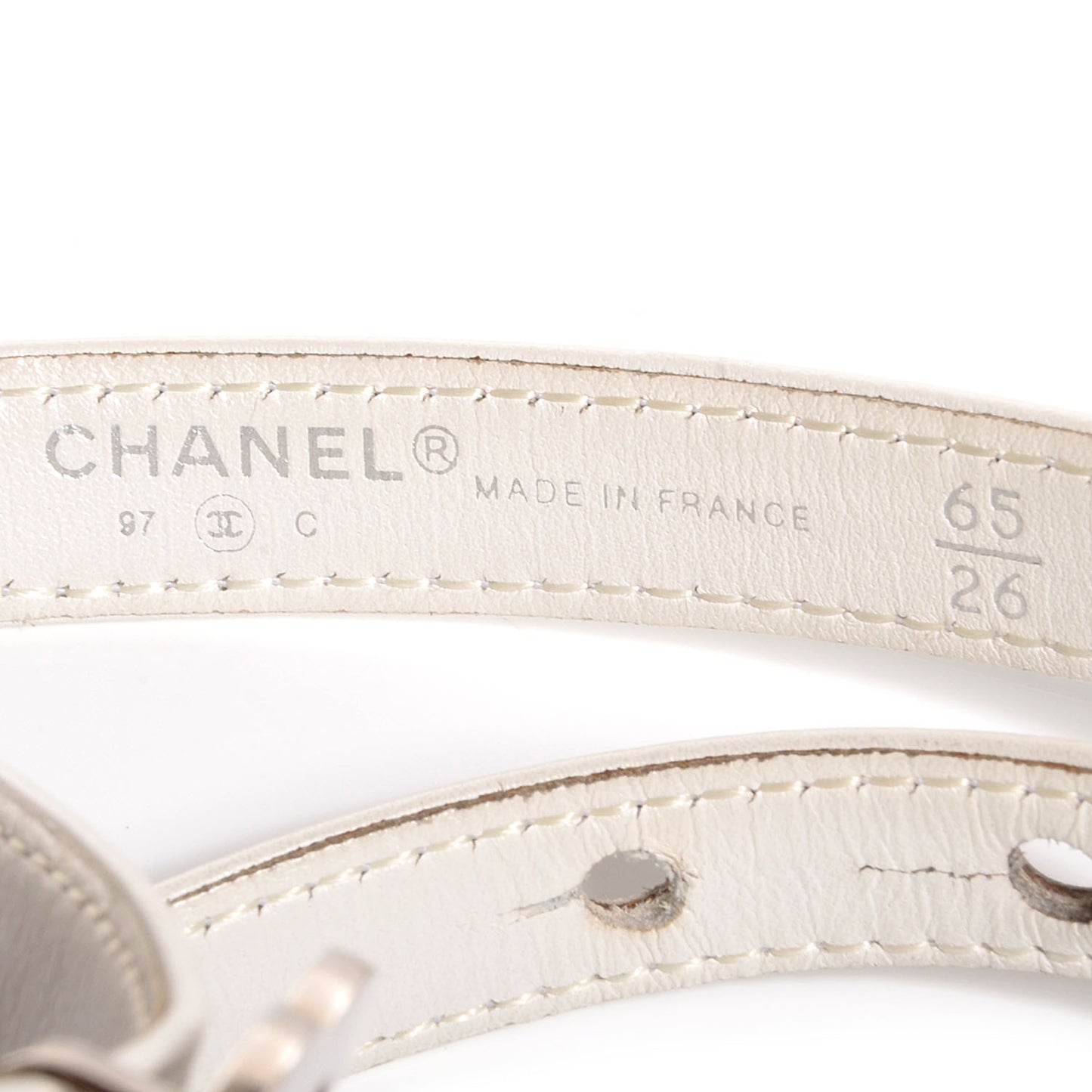 Leather CC Logo Skinny Belt 65 26 White