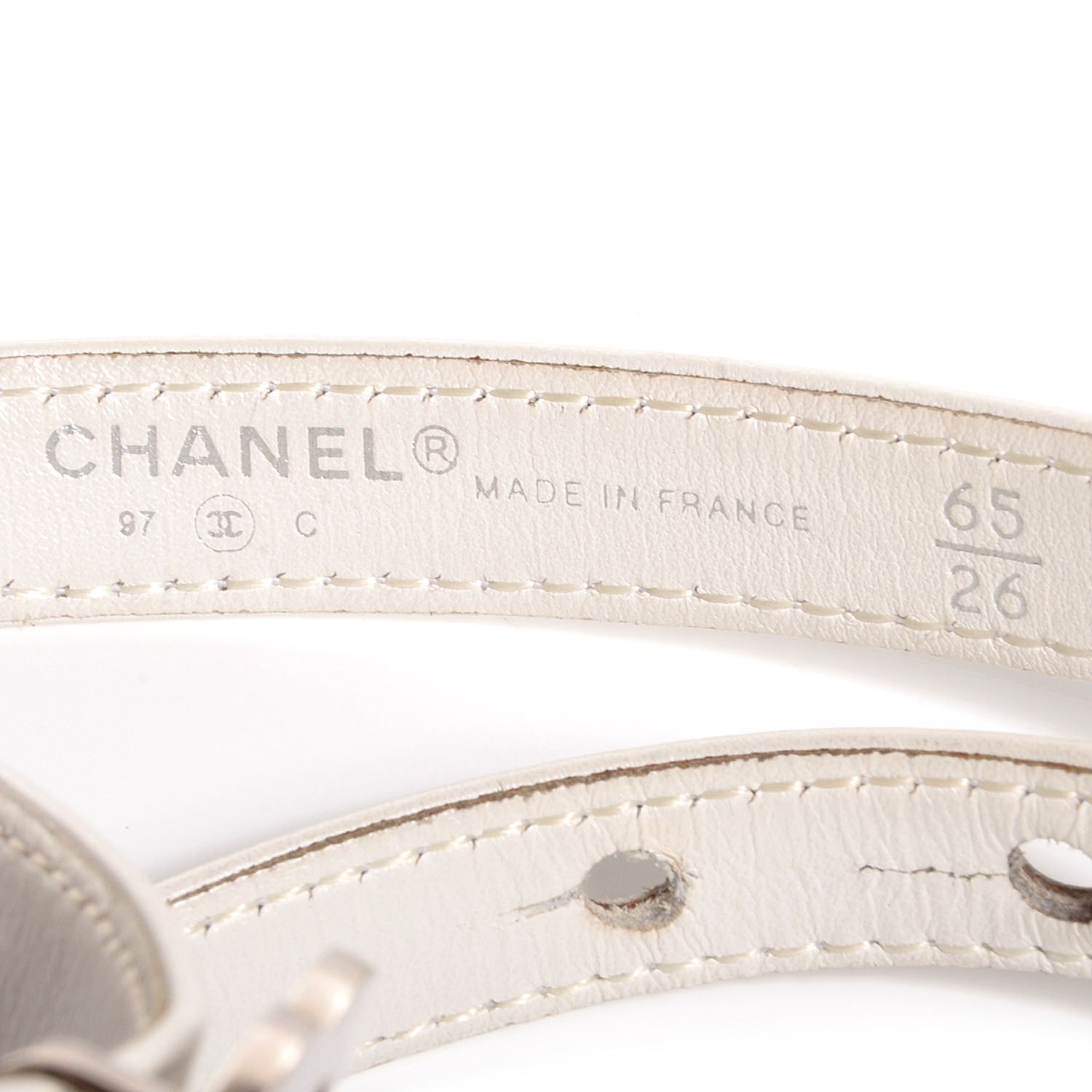 Chanel Leather CC Logo Skinny Belt 65 26 White 4 of 4