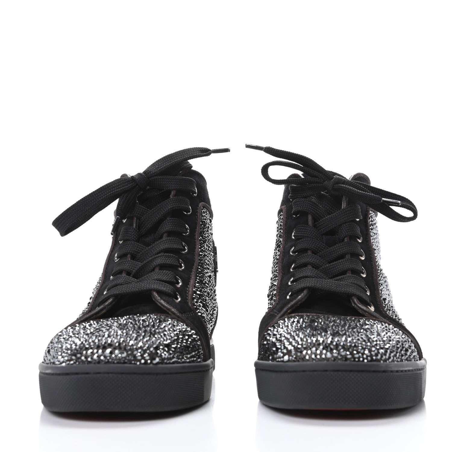 Christian Louboutin Womens Veau Velours Strass Louis Flat Sneakers 38.5 Black Silver 2 of 8