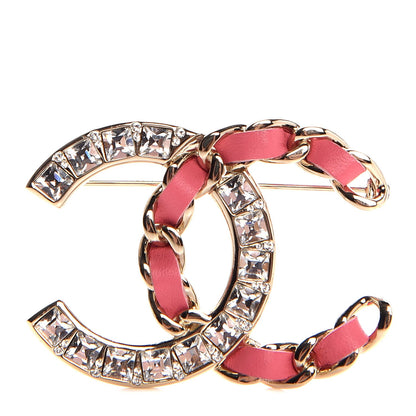 Chanel Lambskin Baguette Crystal CC Chain Brooch Pink Gold 1 of 6