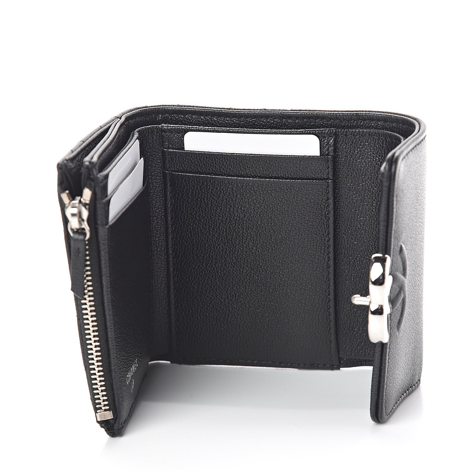Chanel Grained Calfskin Quilted CC Box Compact Flap Wallet Black 5 of 8