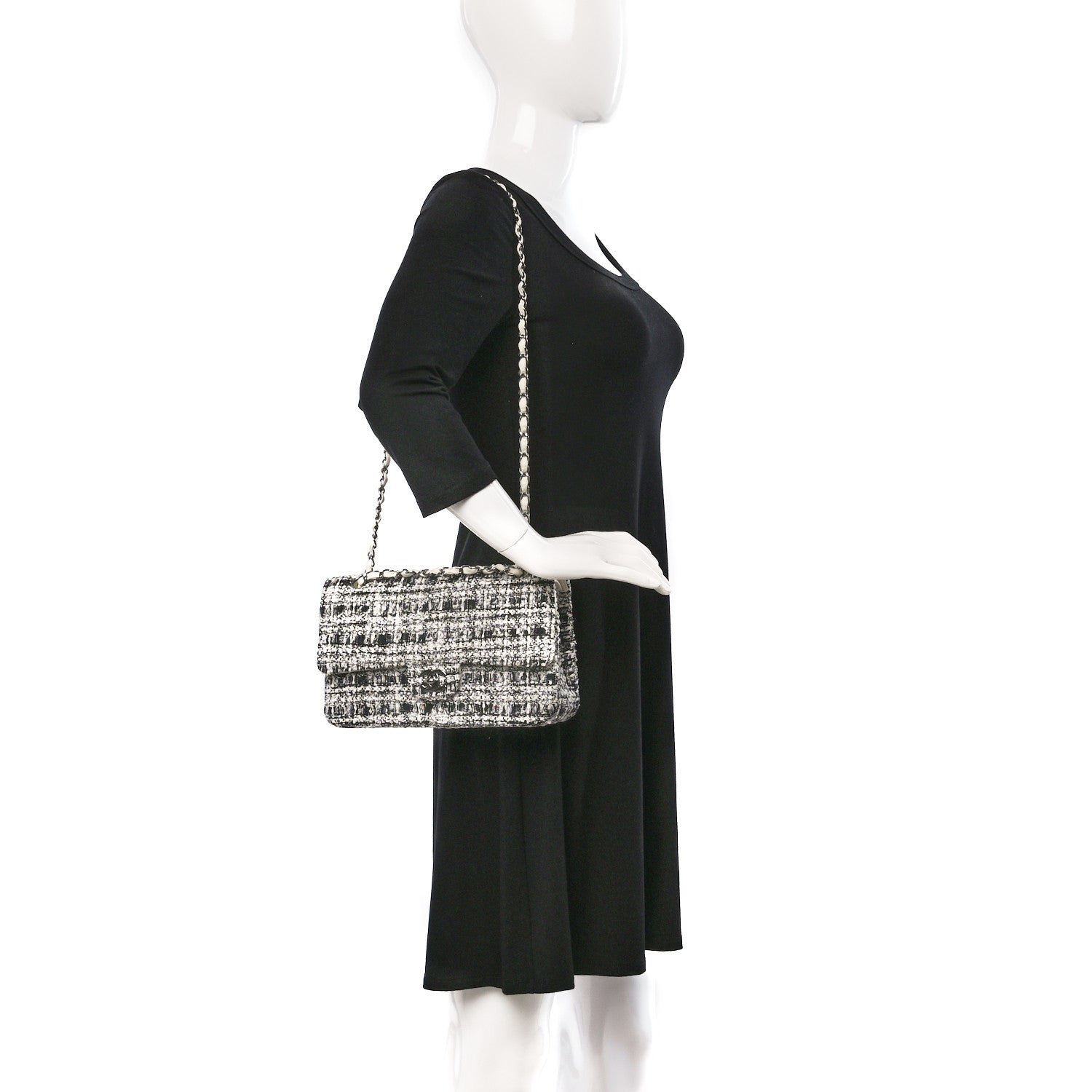 Chanel Tweed Quilted Medium Double Flap Black White Ecru 2 of 14
