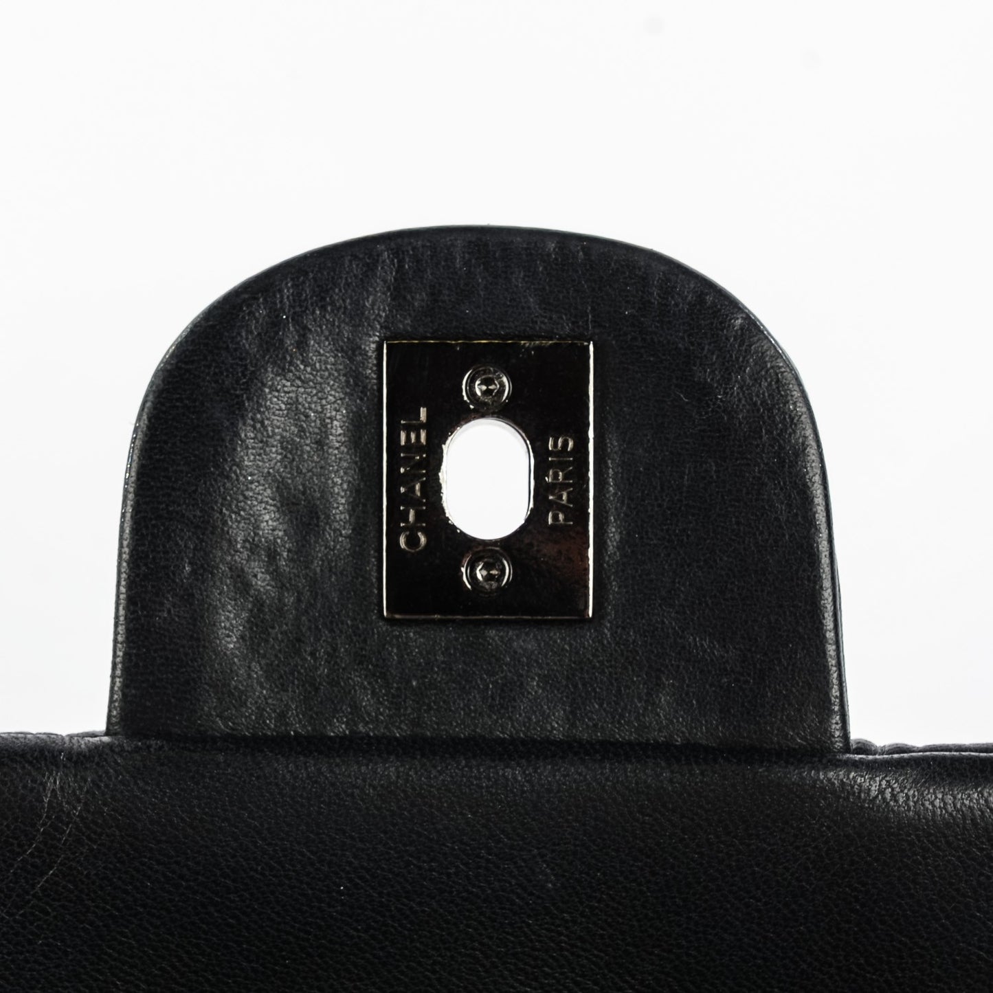 Lambskin Vertical Stitch Jumbo Single Flap Black