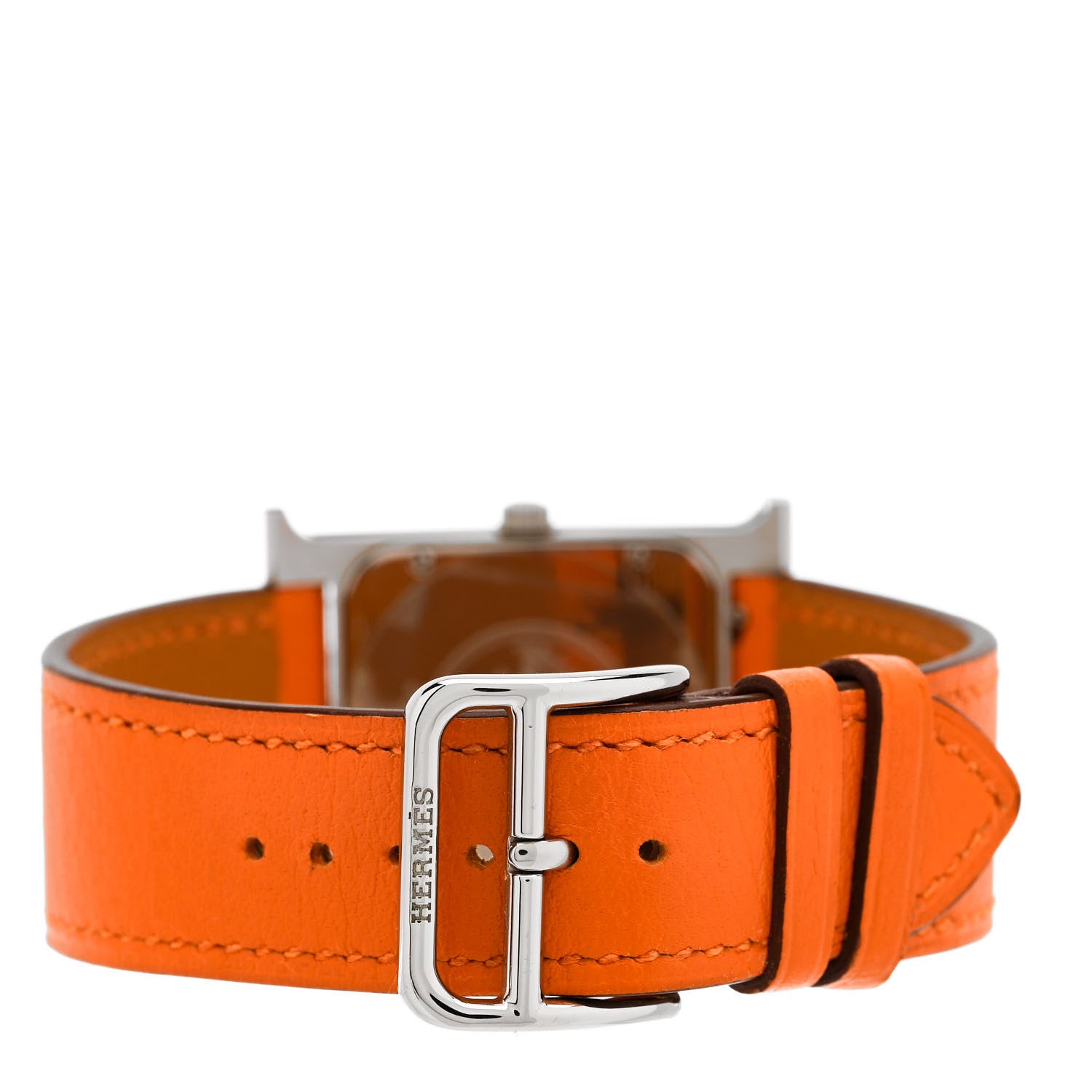 Hermes Stainless Steel Swift 26mm Heure H Hour Quartz Watch Orange 3 of 8