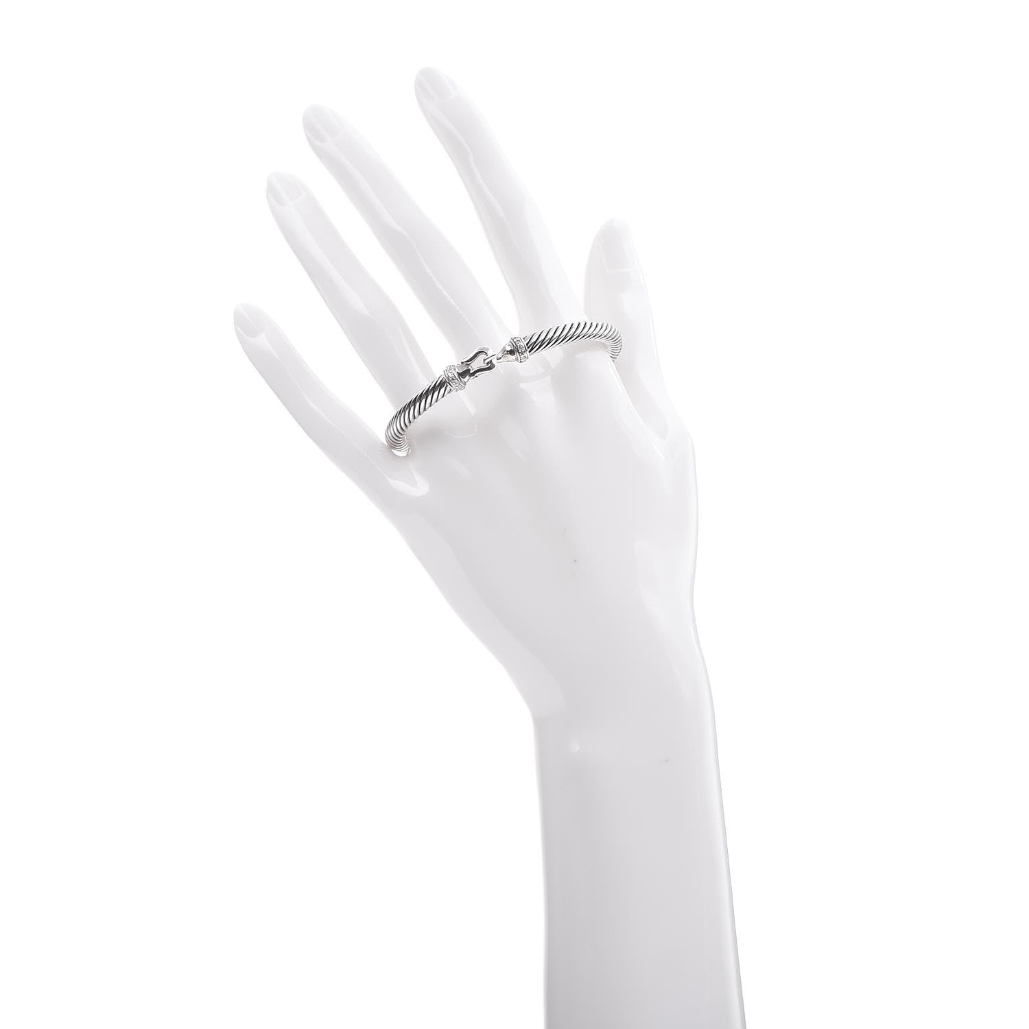 David Yurman Sterling Silver Diamond 5mm Cable Buckle Bracelet 2 of 4