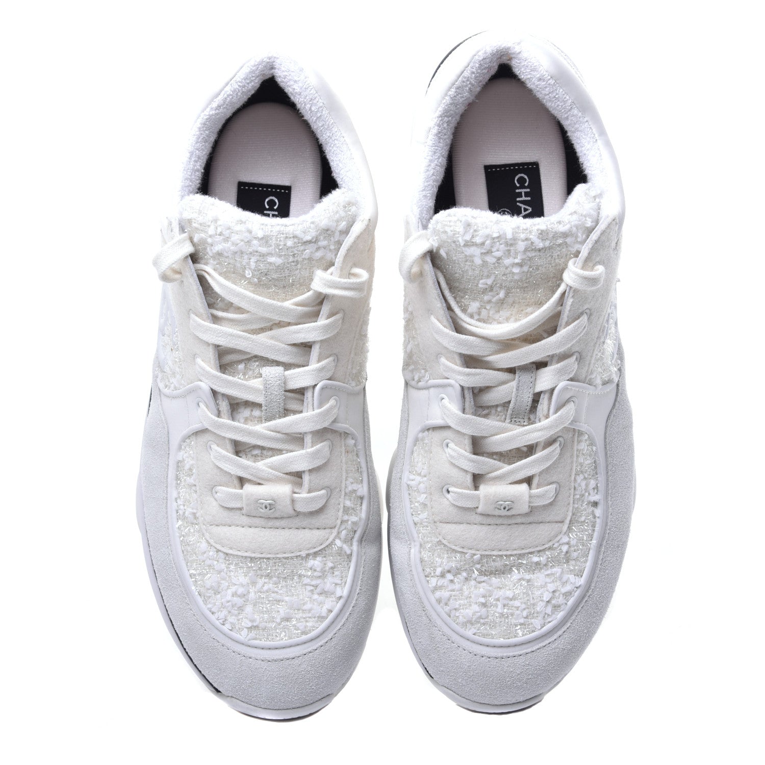Chanel Tweed Suede Mens CC Sneakers 45 White 5 of 9