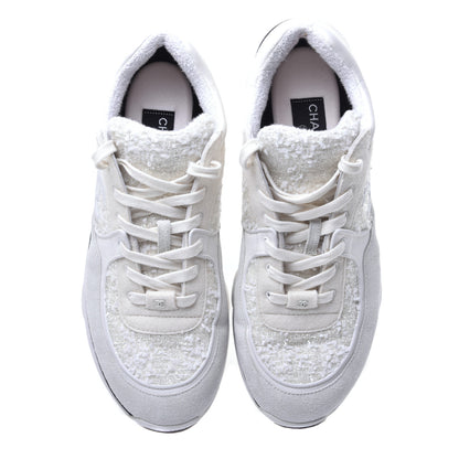 Chanel Tweed Suede Mens CC Sneakers 45 White 5 of 9