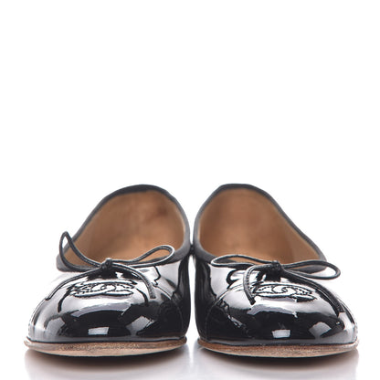 Chanel Patent CC Cap Toe Ballerina Flats 38 Black 2 of 11