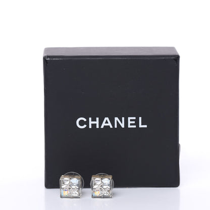 Chanel Transparent Resin Iridescent Crystal CC Cube Earrings Silver 5 of 5