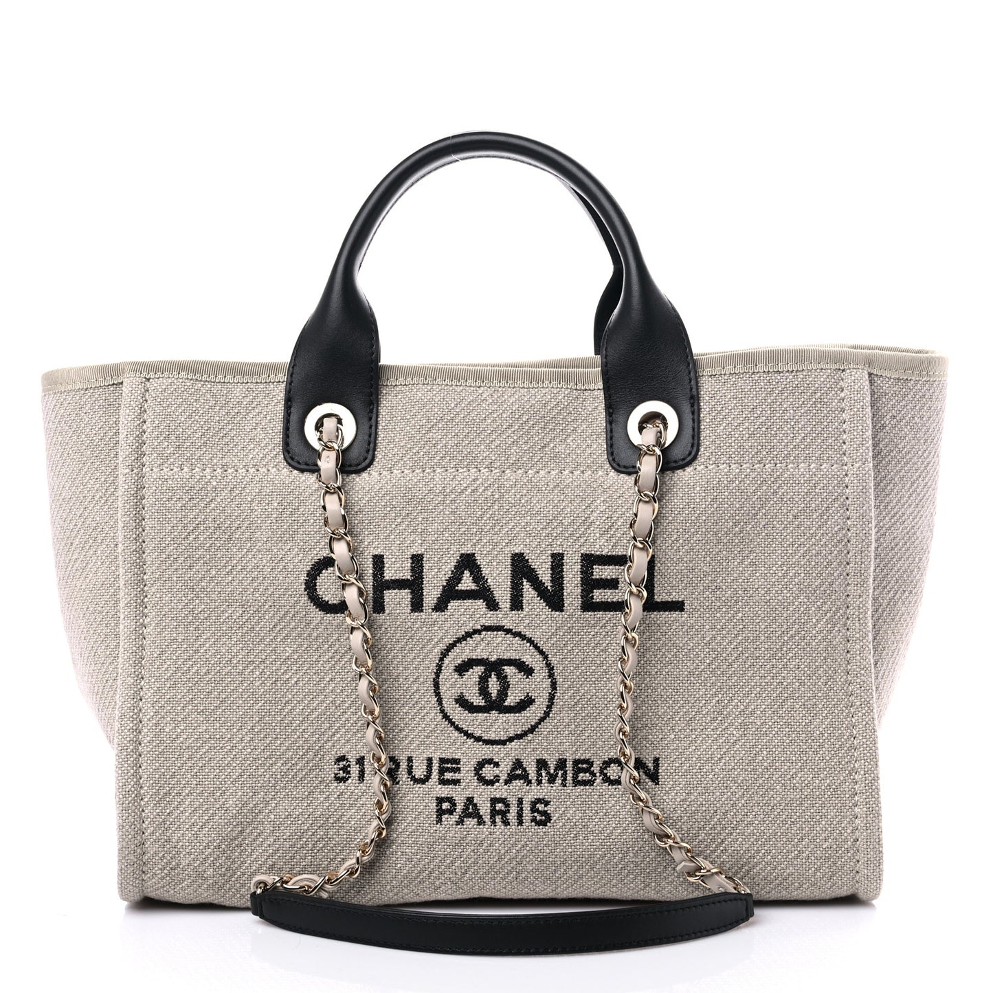 Mixed Fibers Small Deauville Tote Beige Black