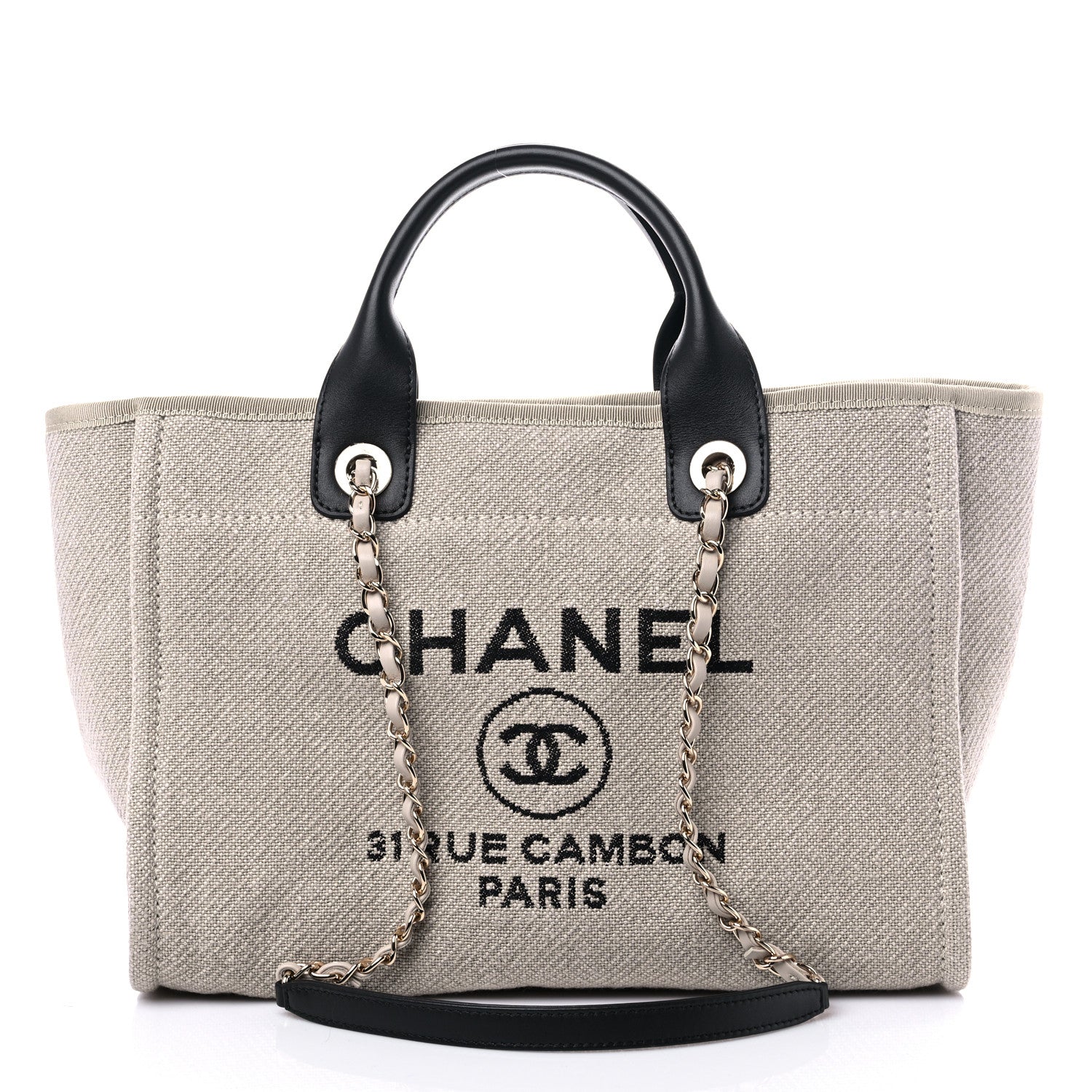 Chanel Mixed Fibers Small Deauville Tote Beige Black 3 of 10
