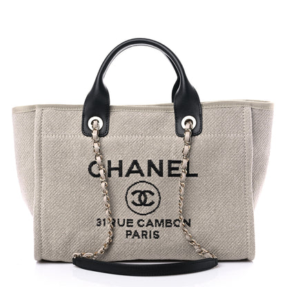 Chanel Mixed Fibers Small Deauville Tote Beige Black 3 of 10