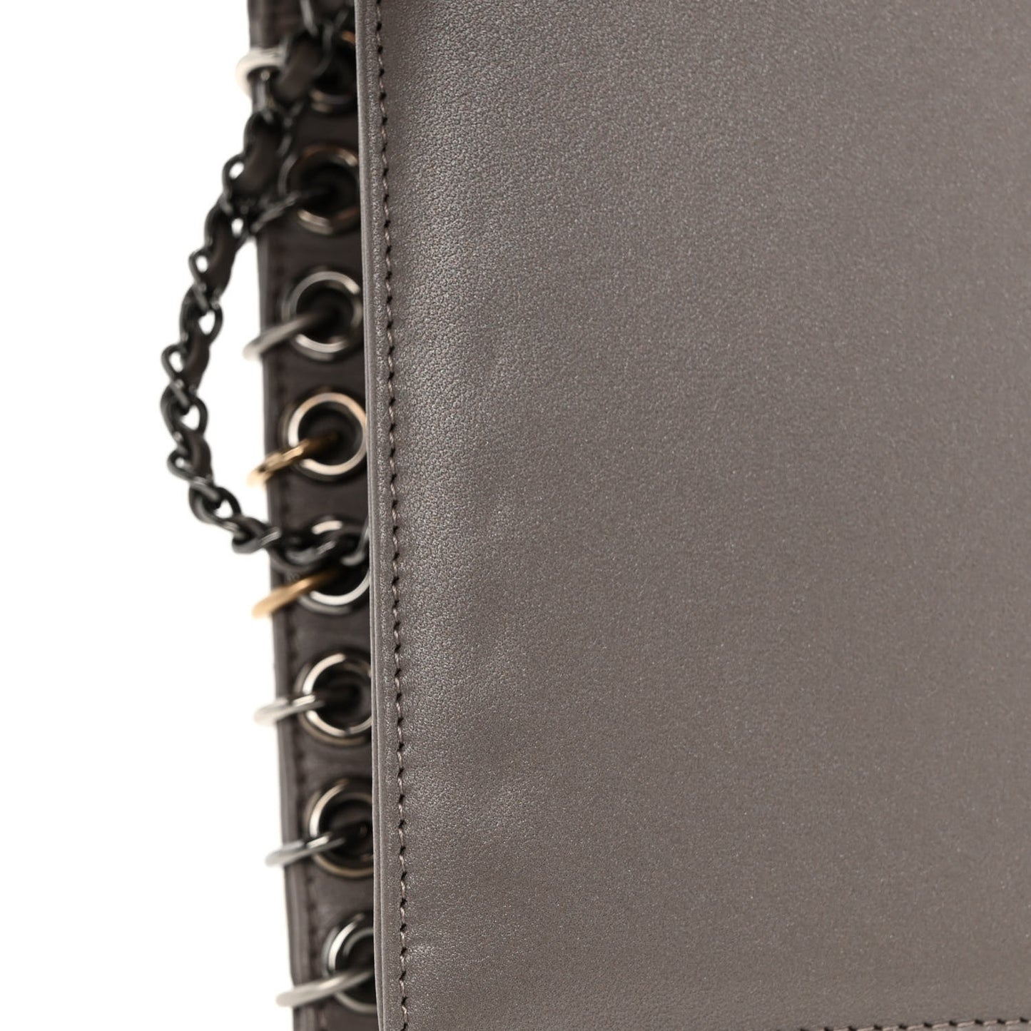 Lambskin Chocolate Bar Piercing CC Studded Small Chain Flap Bag Grey