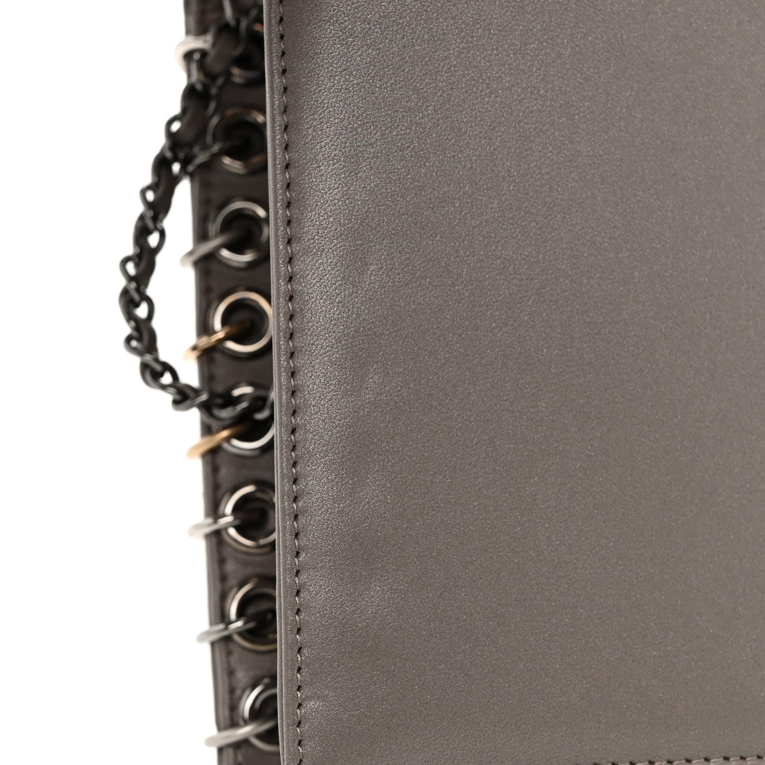 Chanel Lambskin Chocolate Bar Piercing CC Studded Small Chain Flap Bag Grey 12 of 12