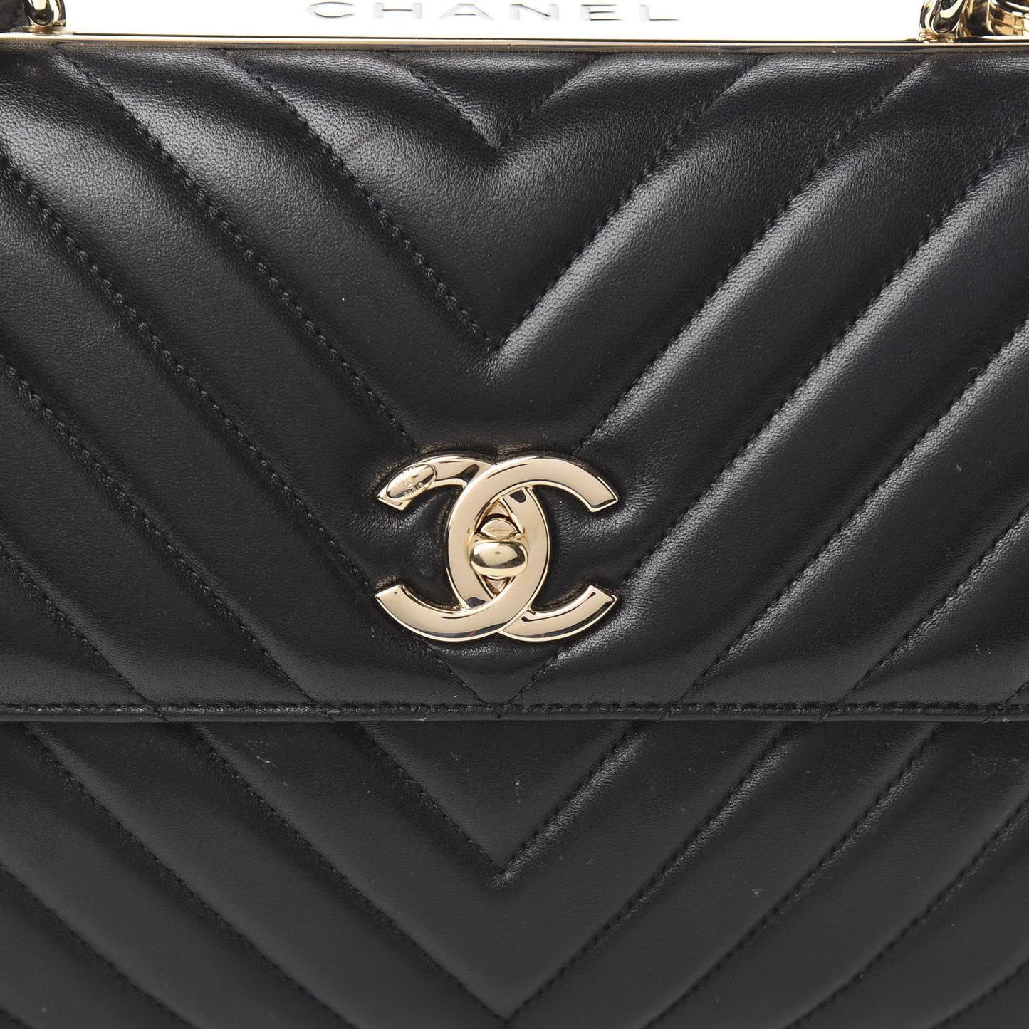 Lambskin Chevron Quilted Small Trendy CC Dual Handle Flap Bag Black