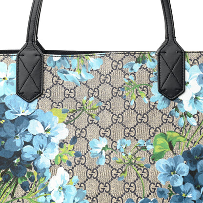 Gucci GG Supreme Monogram Blooms Medium Reversible Tote Beige Blue Navy 10 of 19