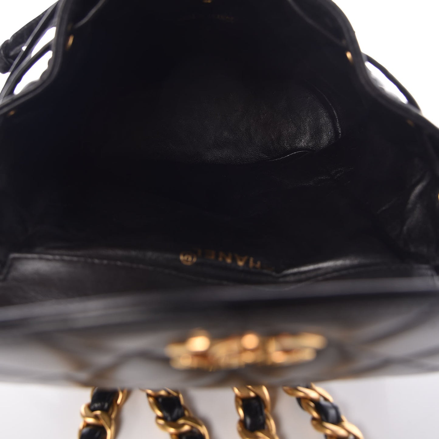 Lambskin Quilted Drawstring Backpack Black