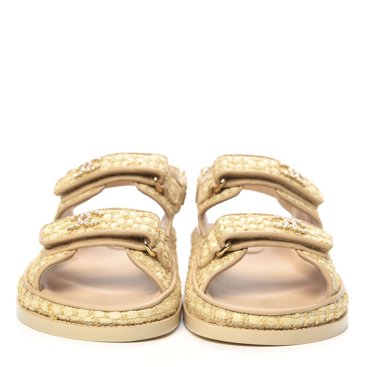 Braided Fabric Velcro Dad Sandals 37 Beige