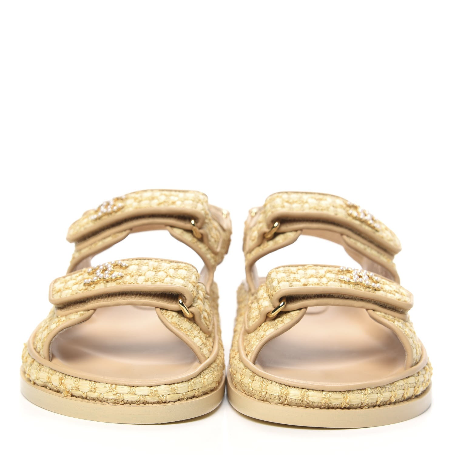 Chanel Braided Fabric Velcro Dad Sandals 37 Beige 2 of 9
