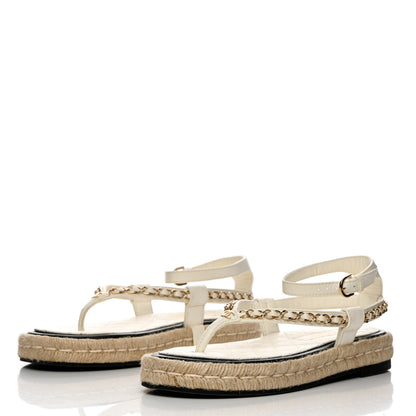 Chanel Lambskin Chain CC Thong Espadrille Sandals 37 White 3 of 10