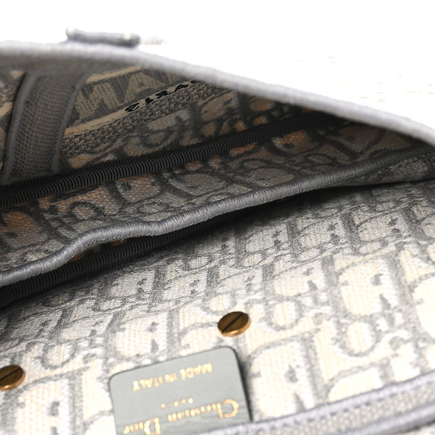 Oblique Embroidered Saddle Bag Gray