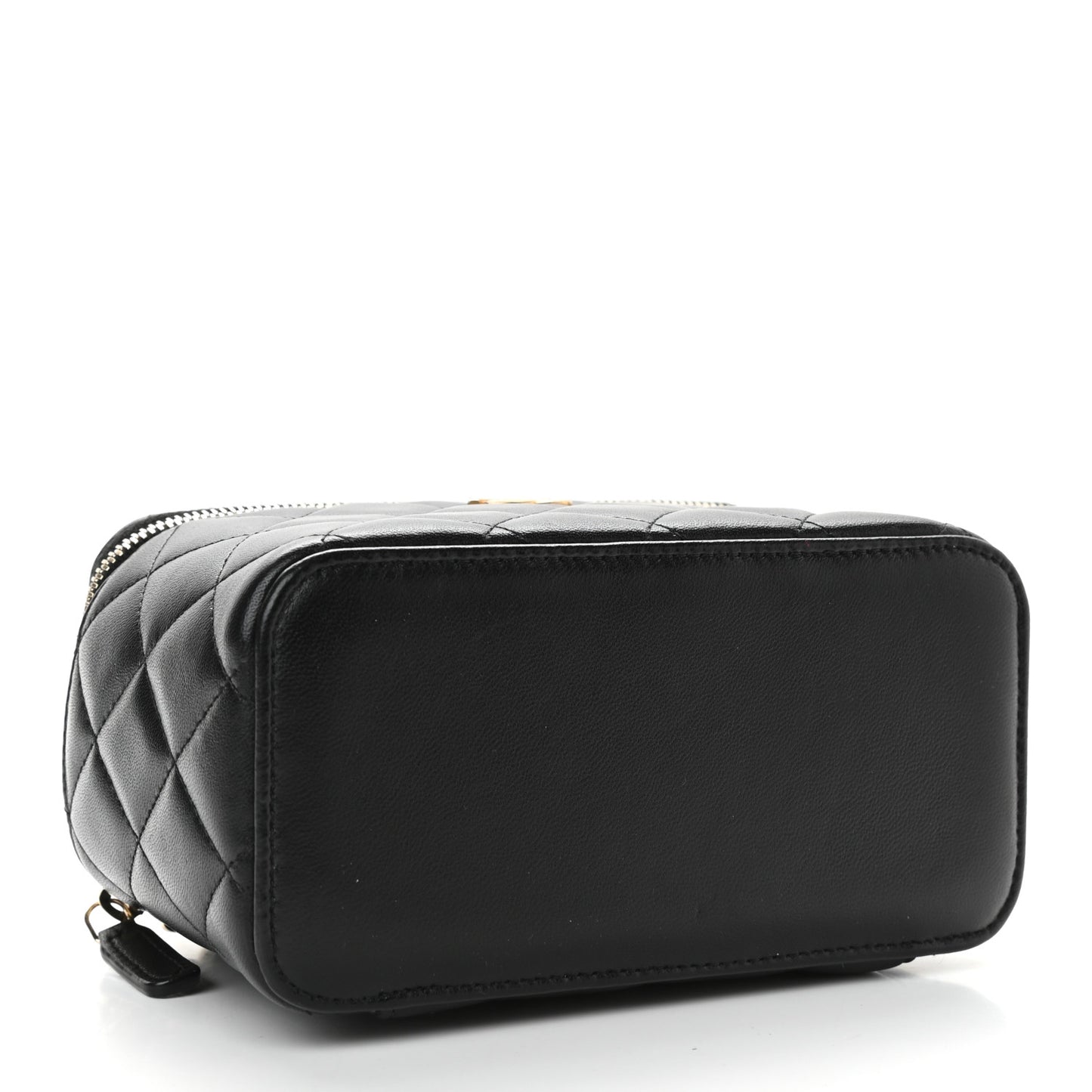 Lambskin Quilted Small Top Handle Vanity Case With Chain Black