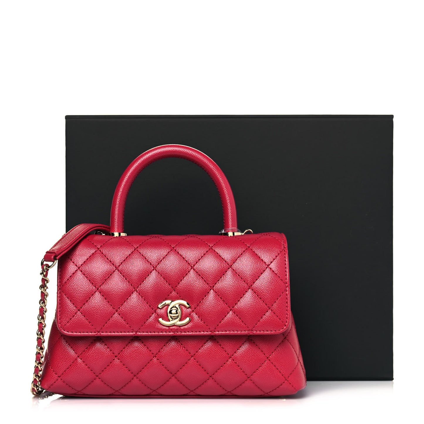 Caviar Quilted Mini Coco Handle Flap Dark Pink