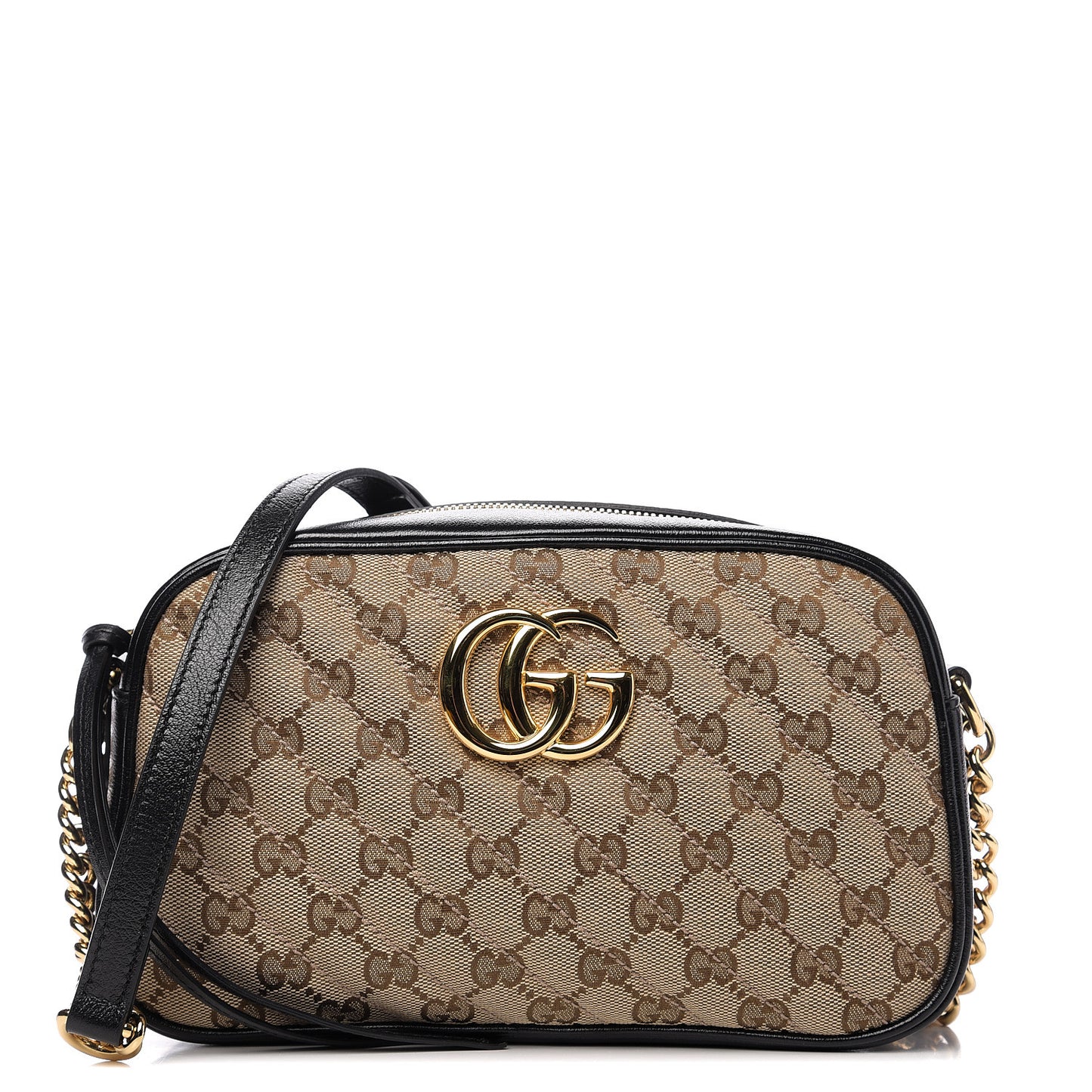 Monogram Matelasse Diagonal Small GG Marmont Chain Shoulder Bag Beige Black