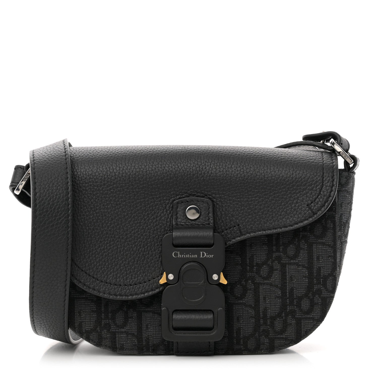 Christian Dior Oblique Jacquard Grained Calfskin Mini Saddle Messenger Bag With Flap Black 1 of 13