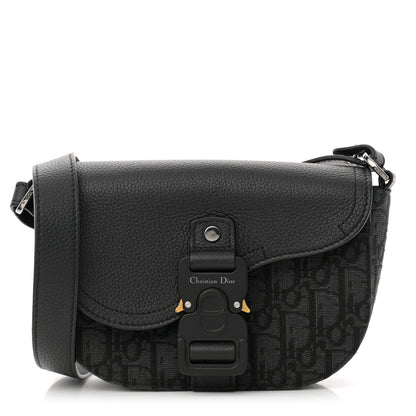 Christian Dior Oblique Jacquard Grained Calfskin Mini Saddle Messenger Bag With Flap Black 1 of 13