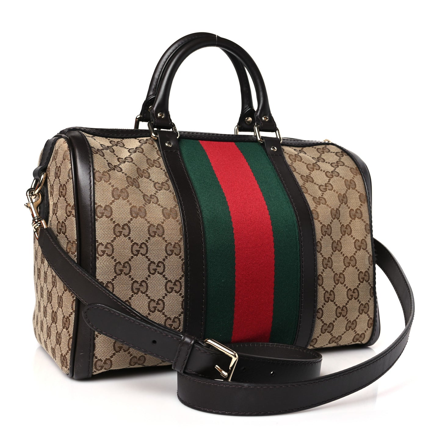 Monogram Selleria Calfskin Vintage Web Medium Boston Beige Ebony Cocoa