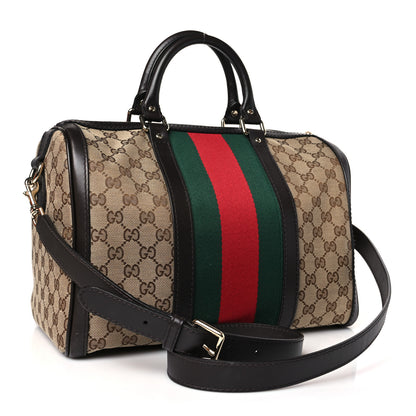 Gucci Monogram Selleria Calfskin Vintage Web Medium Boston Beige Ebony Cocoa 3 of 9