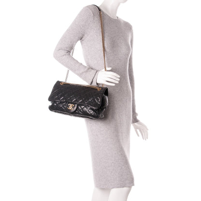 Chanel Crumpled Grained Calfskin Quilted Large Shiva Flap Black 2 of 8