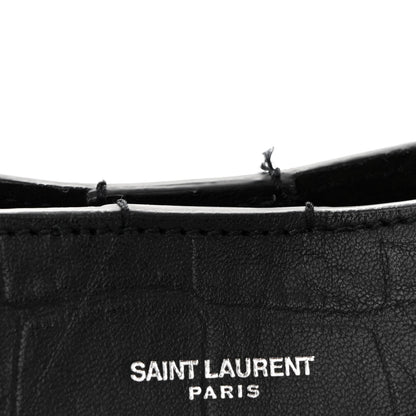 Saint Laurent Calfskin Crocodile Embossed Large Shopper Tote Black 12 of 13