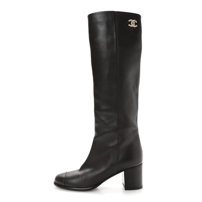 Chanel Calfskin CC High Boots 35.5 Dark Brown 1 of 8
