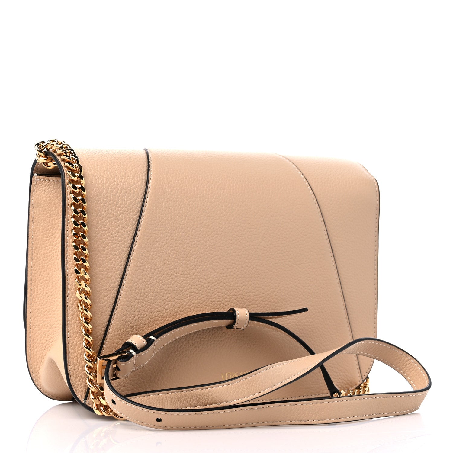 Versace Grained Calfskin Virtus Shoulder Bag Beige 3 of 9