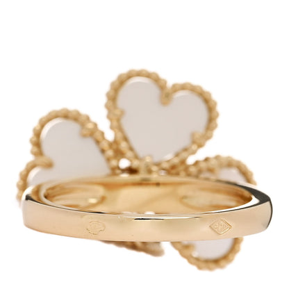 Van Cleef & Arpels 18K Yellow Gold Diamond Mother of Pearl Sweet Alhambra Effeuillage Ring 48 4.5 3 of 5