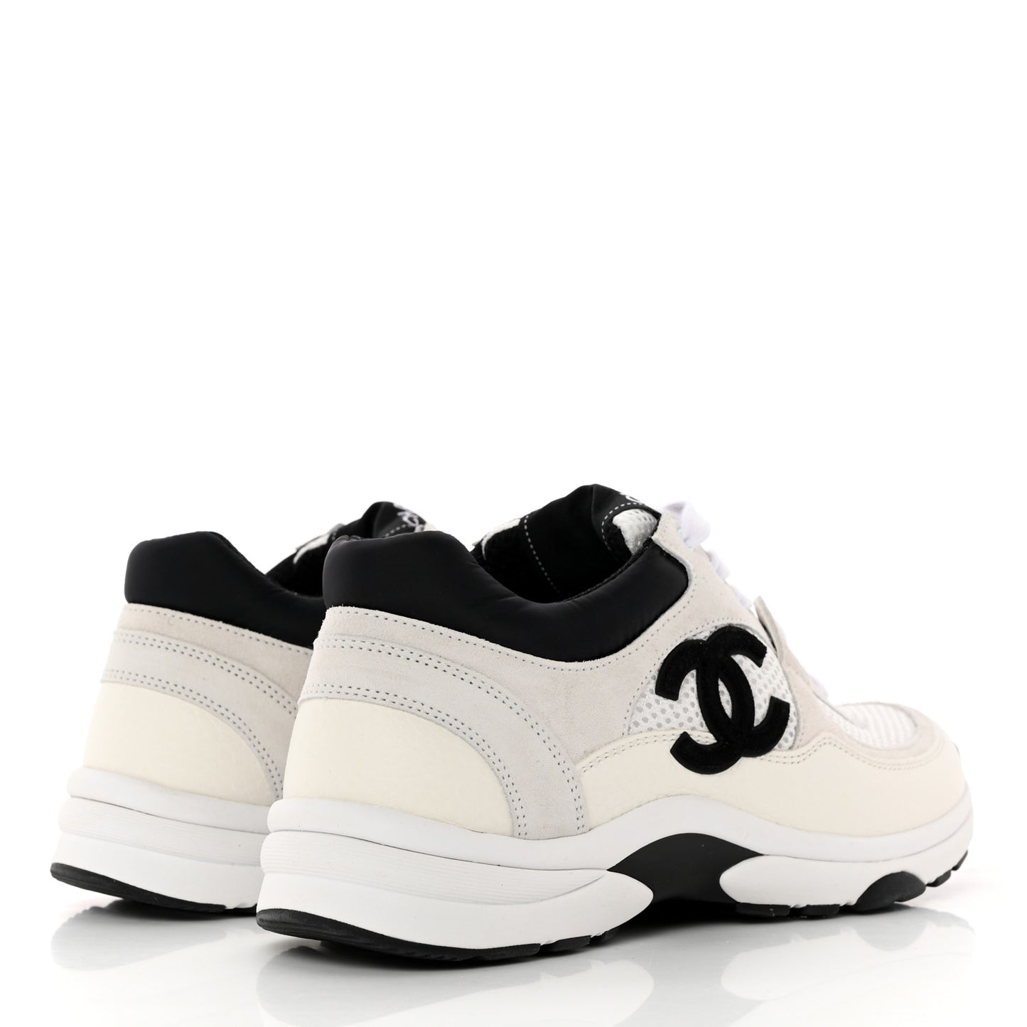 Mesh Suede Calfskin Grained Calfskin Womens CC Sneakers 37.5 White Black