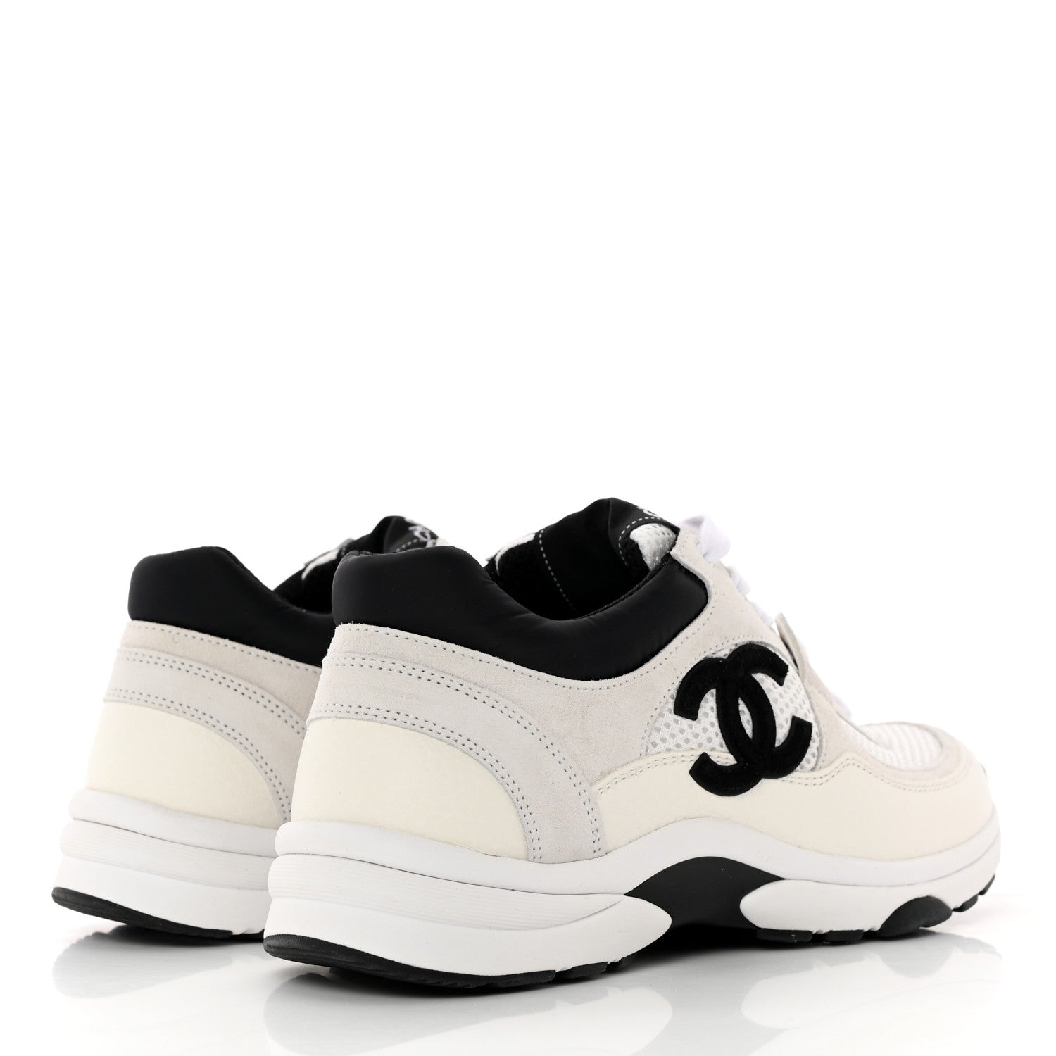 Chanel Mesh Suede Calfskin Grained Calfskin Womens CC Sneakers 37.5 White Black 4 of 10
