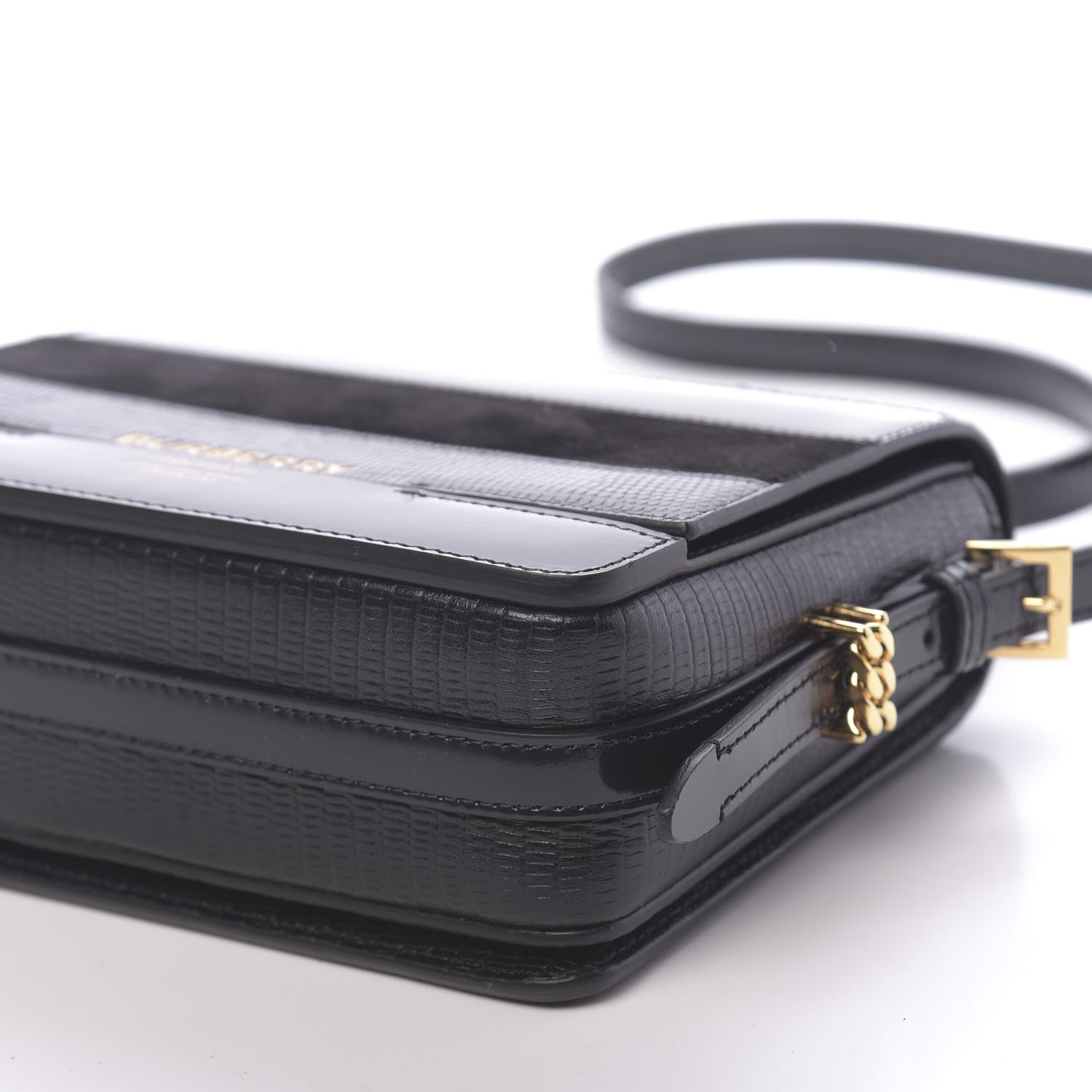 Burberry Calfskin Lizard Embossed Two Tone Small Grace Bag Black 9 of 9