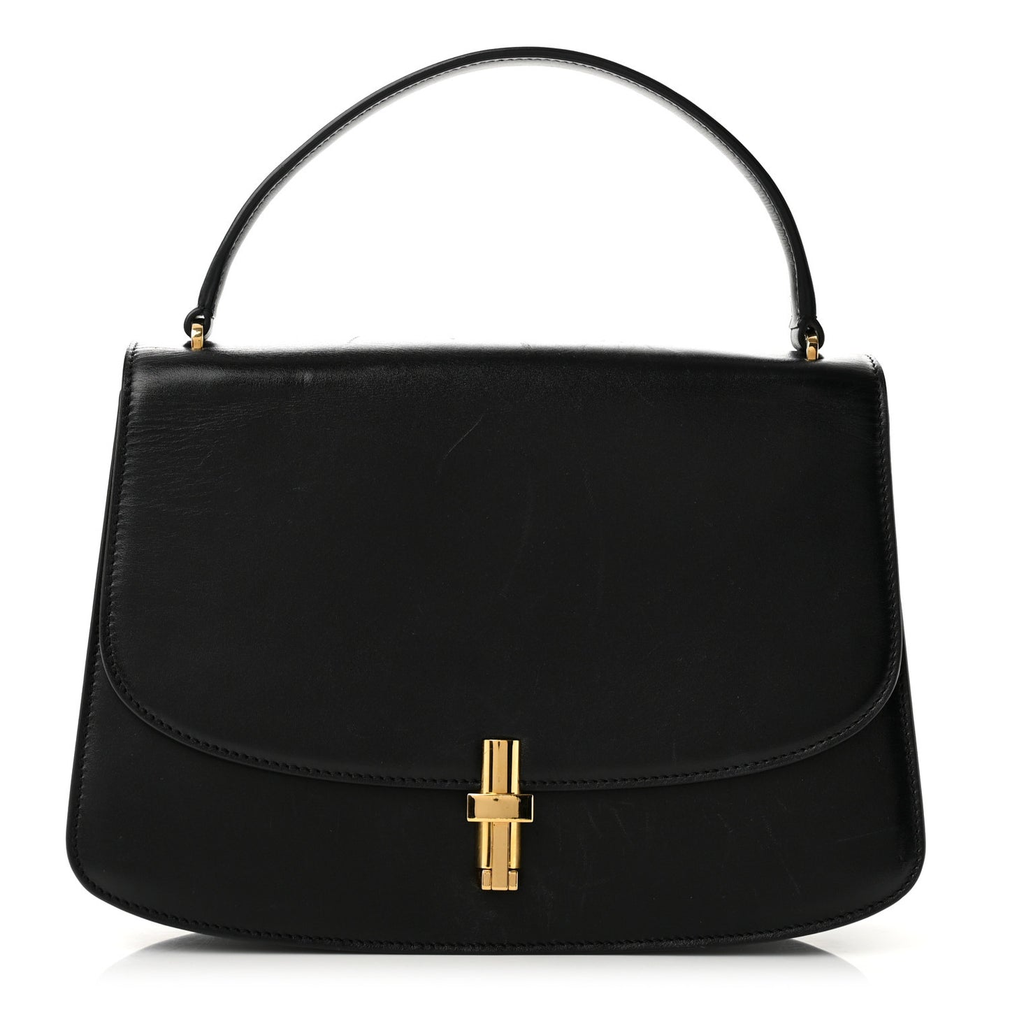Sleek Calfskin The Sofia 10 Top Handle  Black